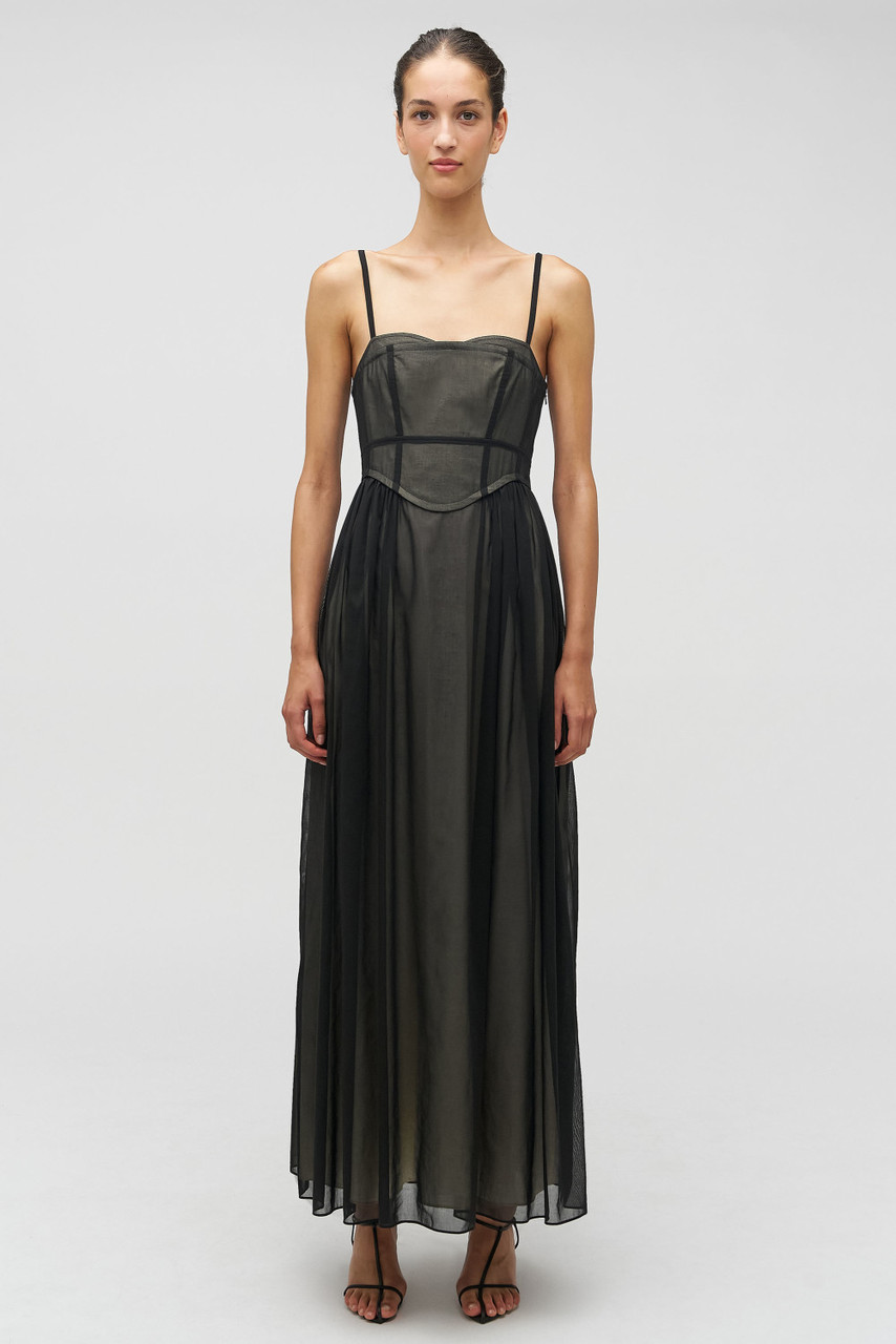 SHEER BODICE DRESS - Black | Oroton