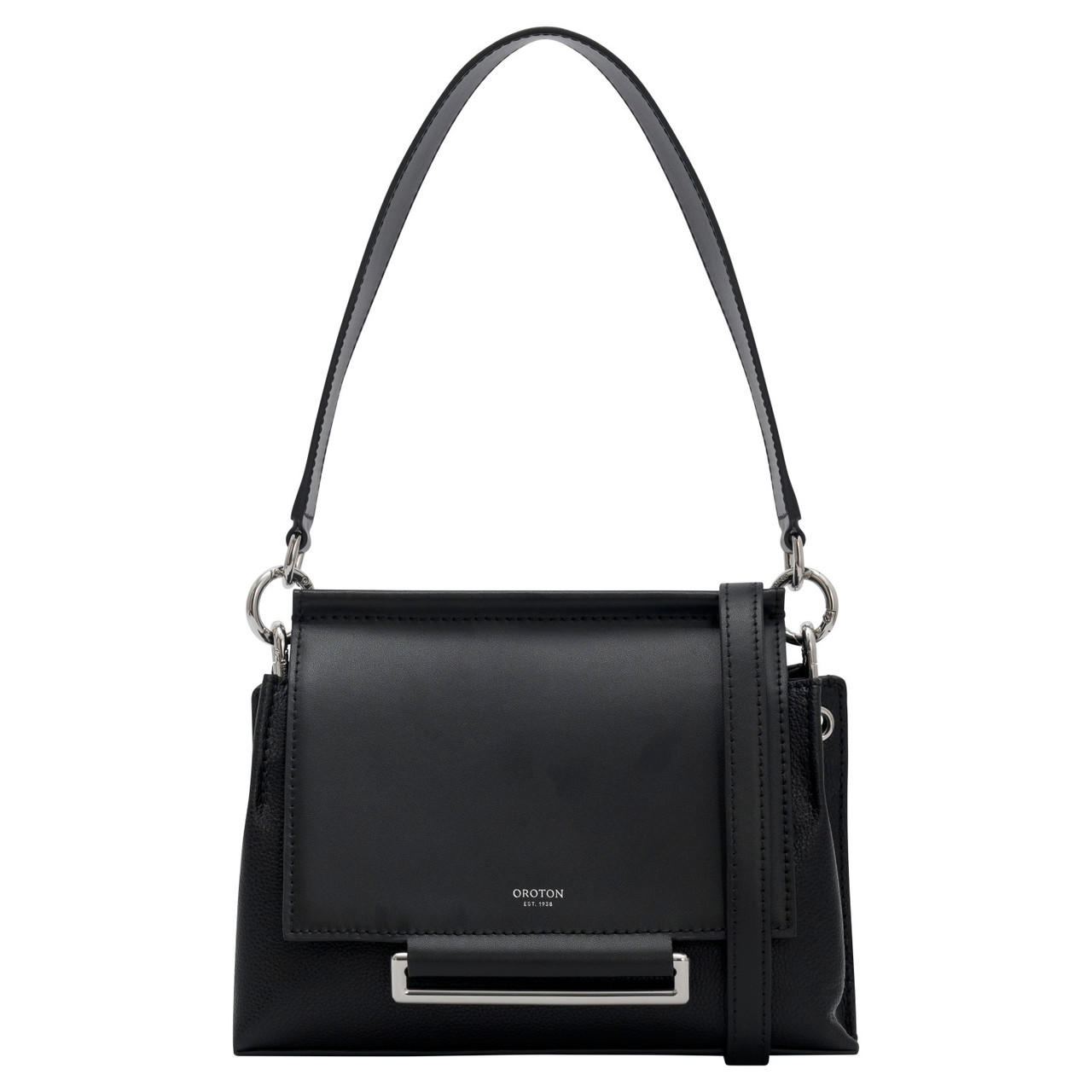 ELM SMALL SATCHEL - Black/Silver | Oroton ELM SMALL SATCHEL - Black/Silver | Oroton