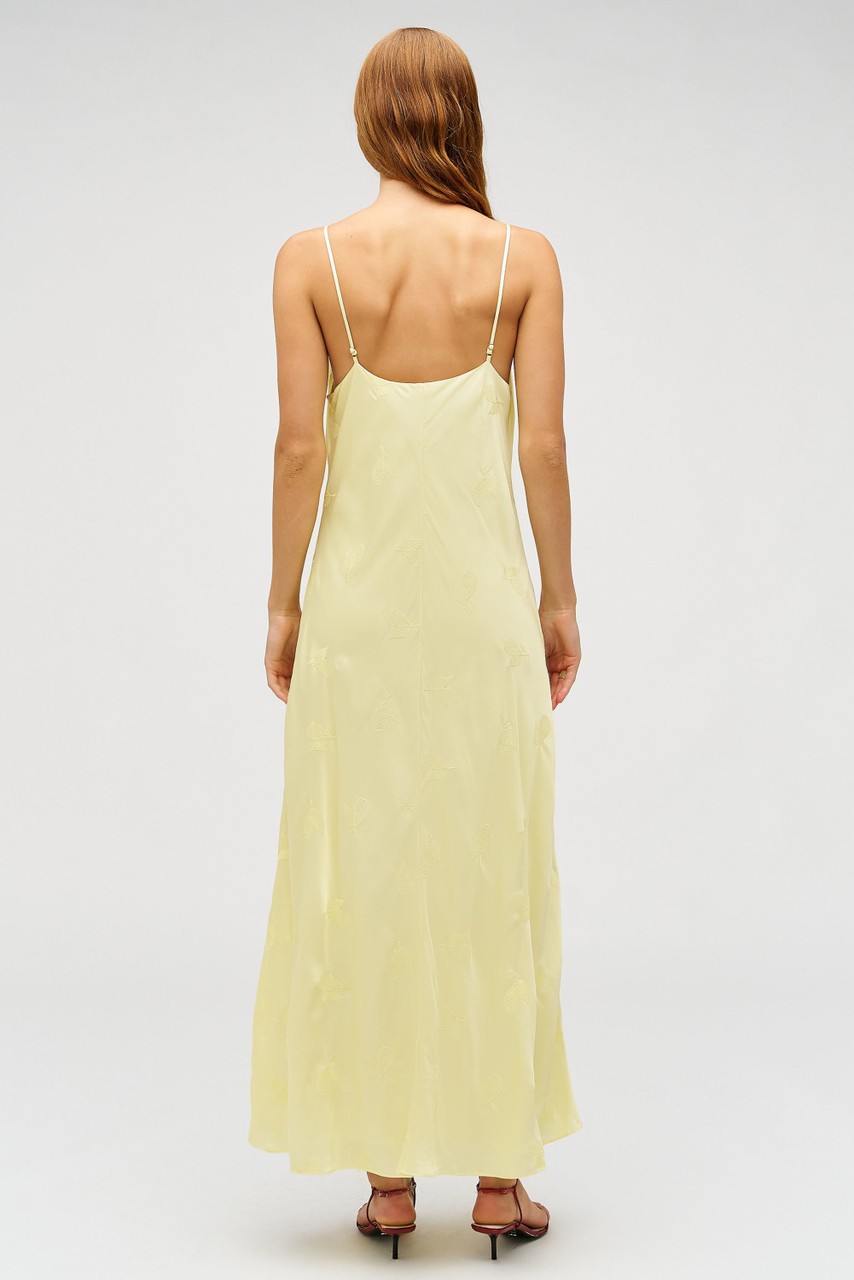 EMBROIDERED LEAF SLIP DRESS - Lemon | Oroton