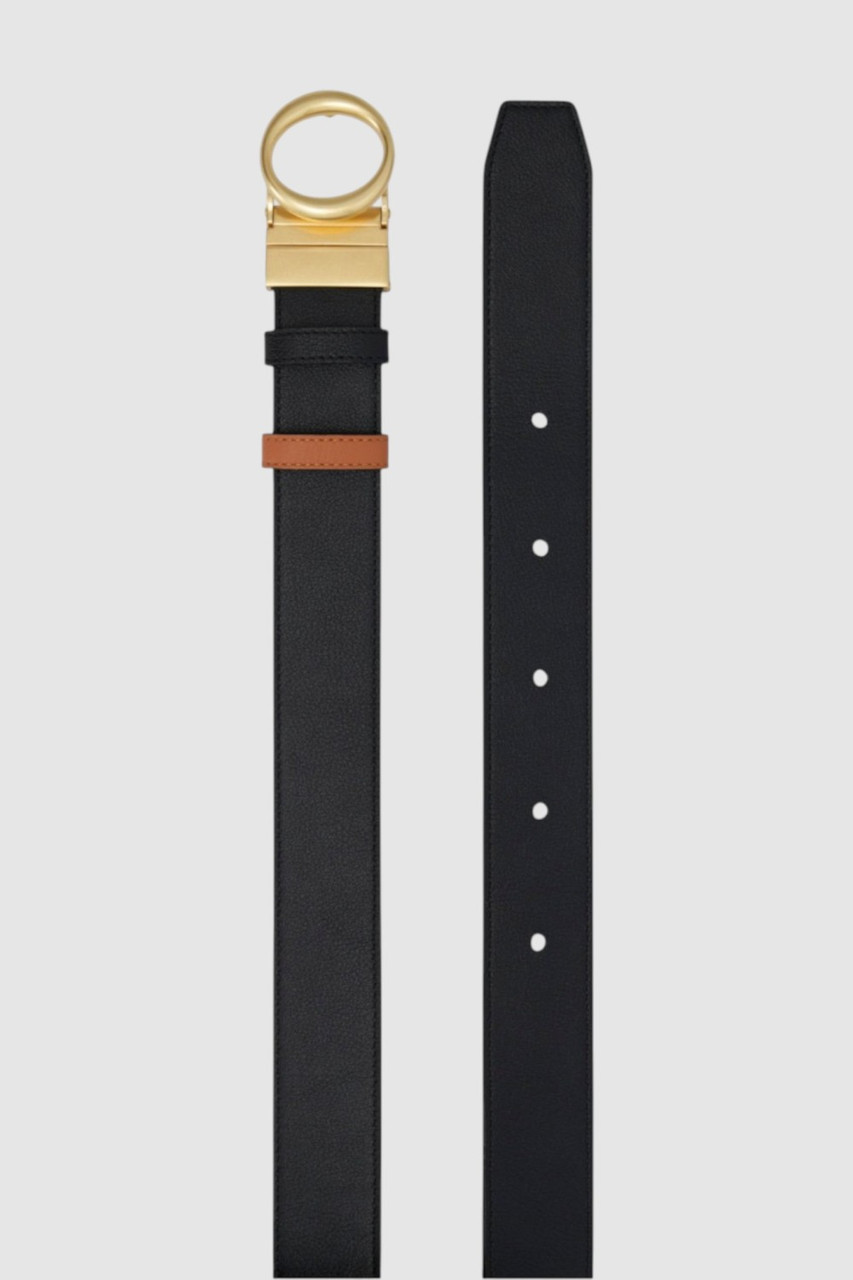 Ali Wide Reversible Belt - Black/Cognac | Oroton