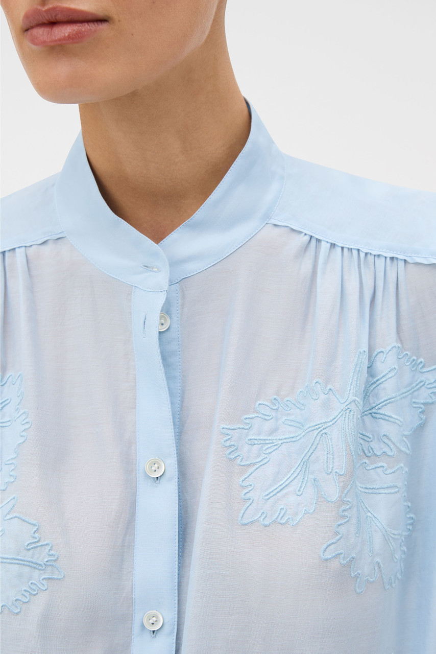 Oak Leaf Embroidery Blouse - Blue Quartz | Oroton