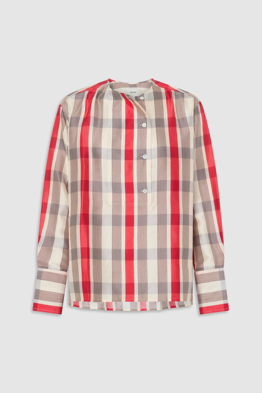 SHADOW CHECK LS SHIRT - MARKET RED | Oroton