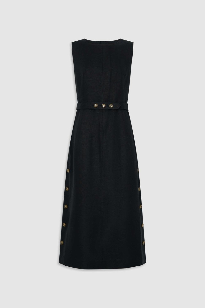 black dress with buttons on the side Golden Button Embellished A-Line Knit Dress in Black