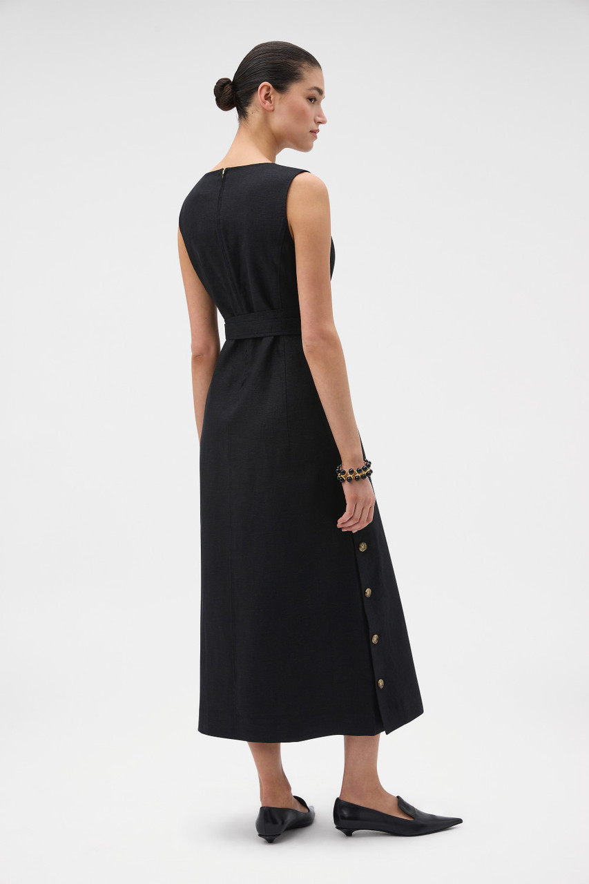 oroton linen dress Button Detail Dress - BLACK