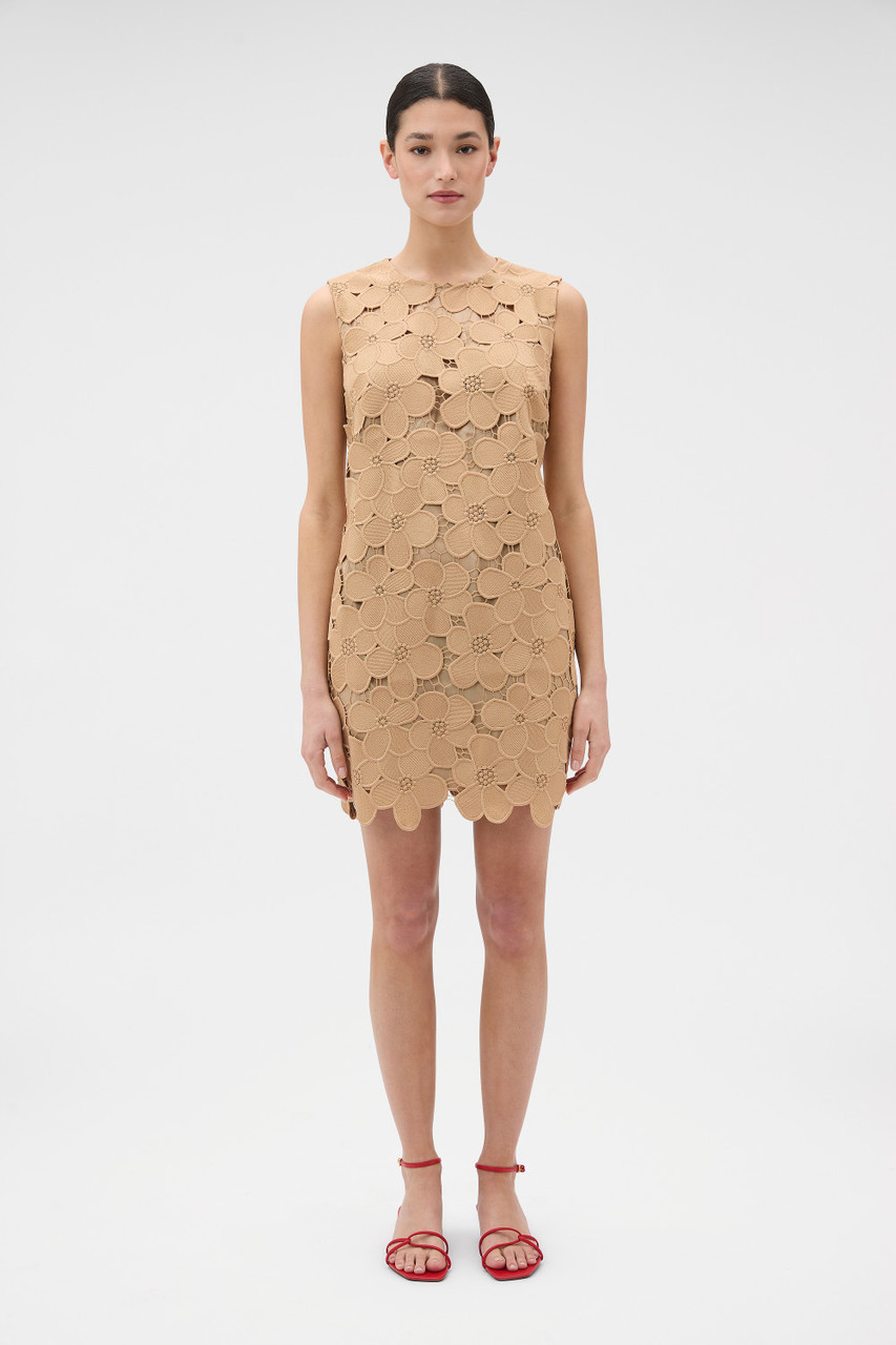 Poppy Lace Mini Dress - Camel | Oroton