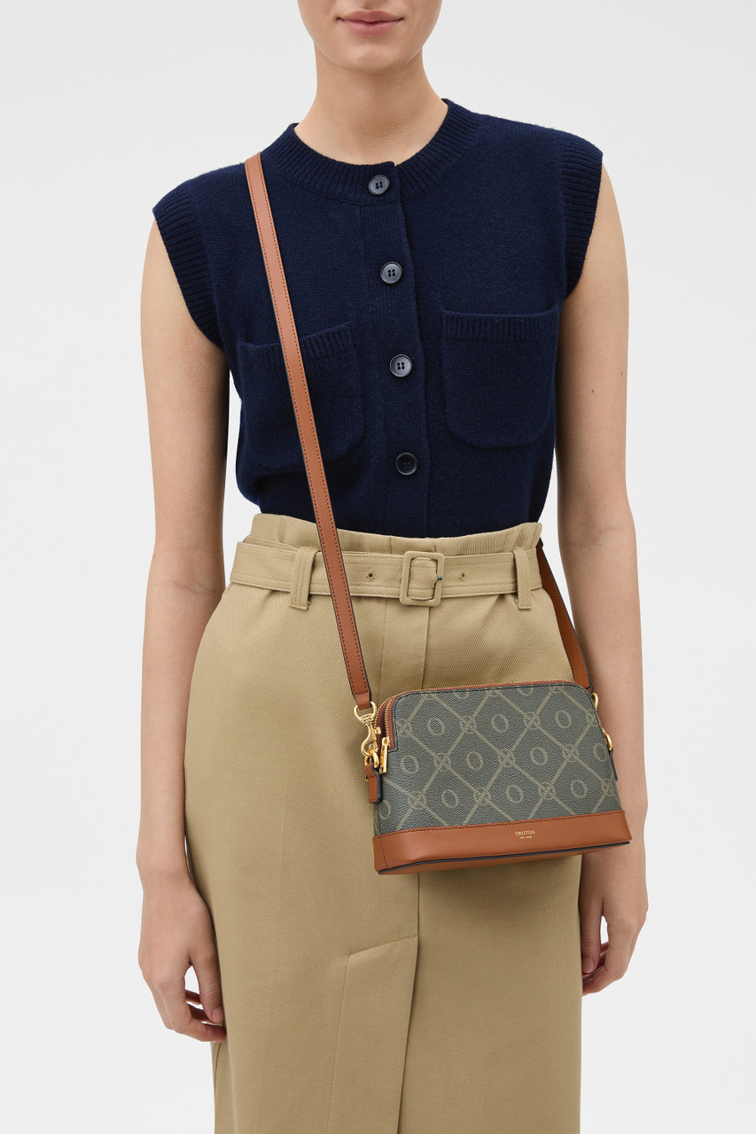 Harvey Signature Double Top Zip Crossbody - Black/Cognac | Oroton