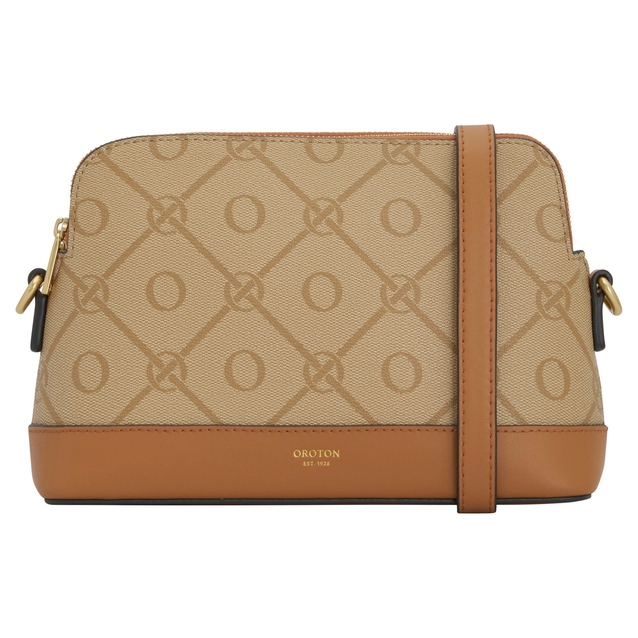 Harvey Signature Double Top Zip Crossbody - Stone/Tan | Oroton