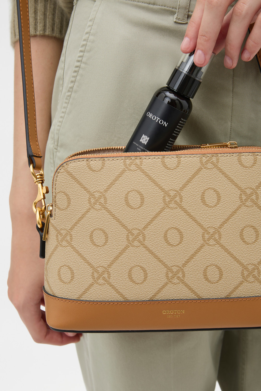Harvey Signature Double Top Zip Crossbody - Stone/Tan | Oroton