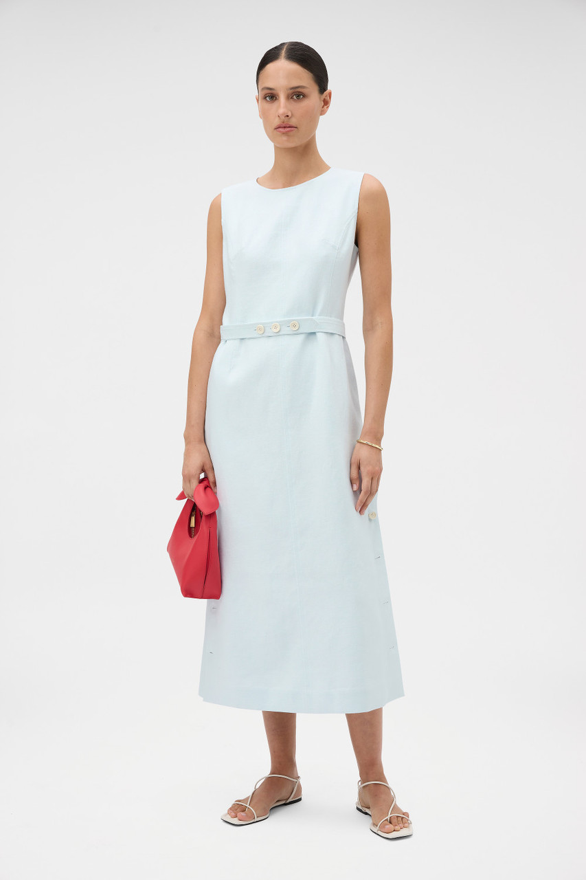 Button Detail Dress - Ice Blue | Oroton Button Detail Dress - Ice Blue | Oroton