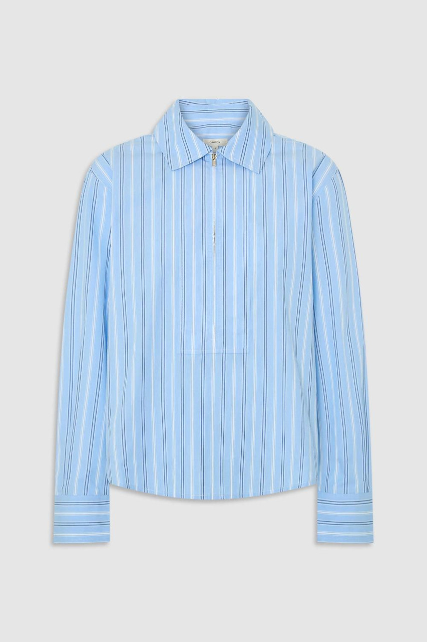 Yarn Dye Stripe Zip Shirt - French Blue | Oroton