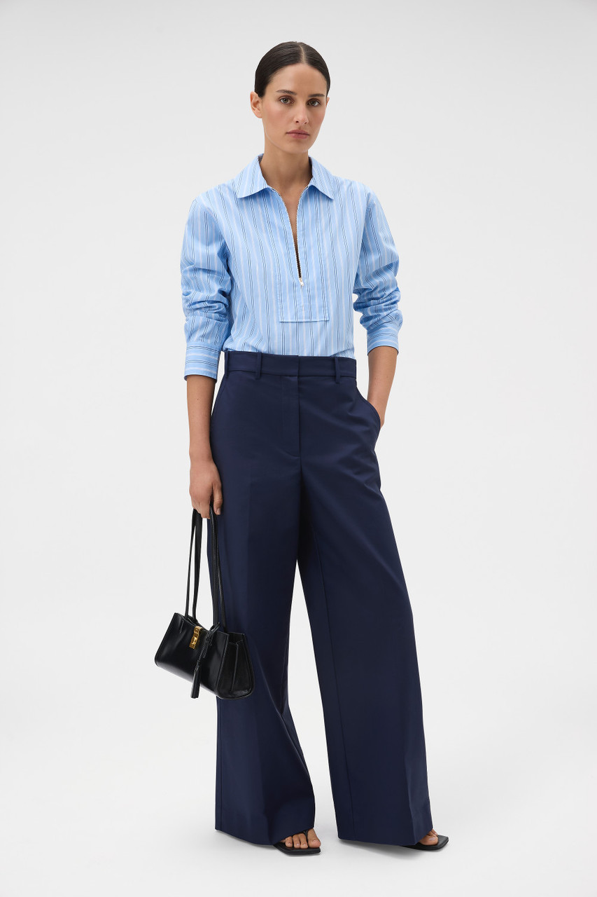 Yarn Dye Stripe Zip Shirt - French Blue | Oroton