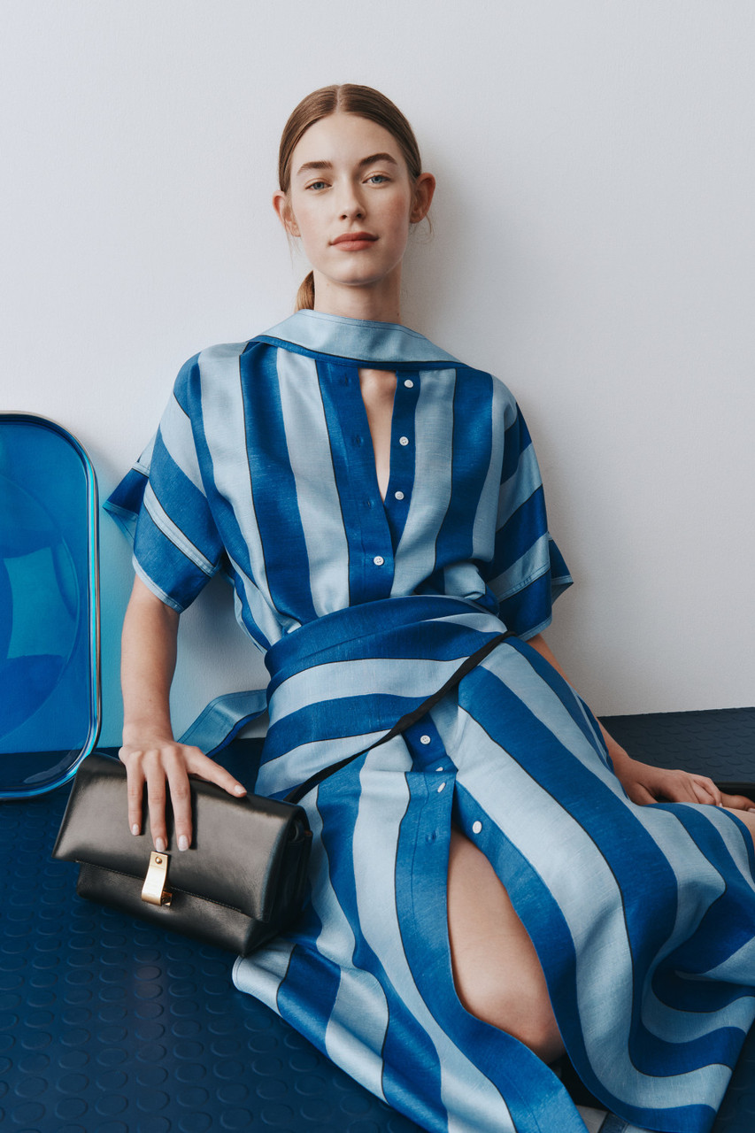 striped silk dress Navy Style Striped Silk Shirtdress For Practical And Versatile Style
