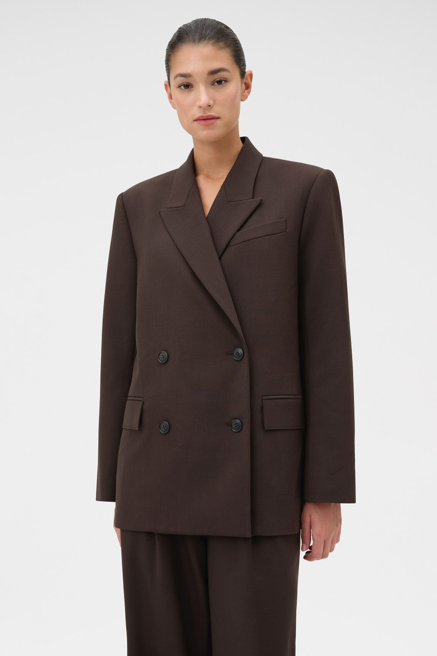 Double Breasted Blazer - Dark Chocolate | Oroton