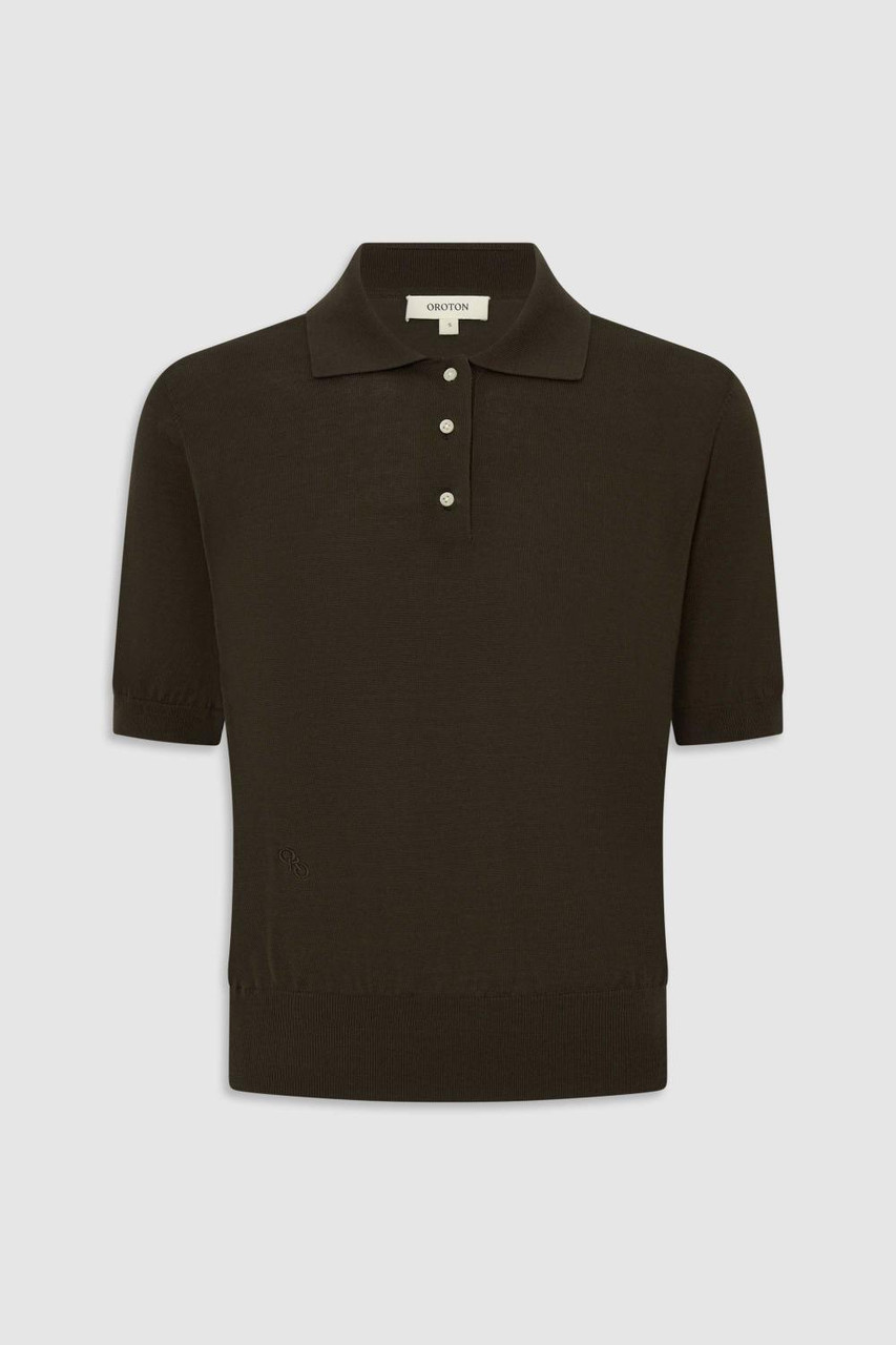 Short Sleeve Knit Polo - Bitter Chocolate | Oroton