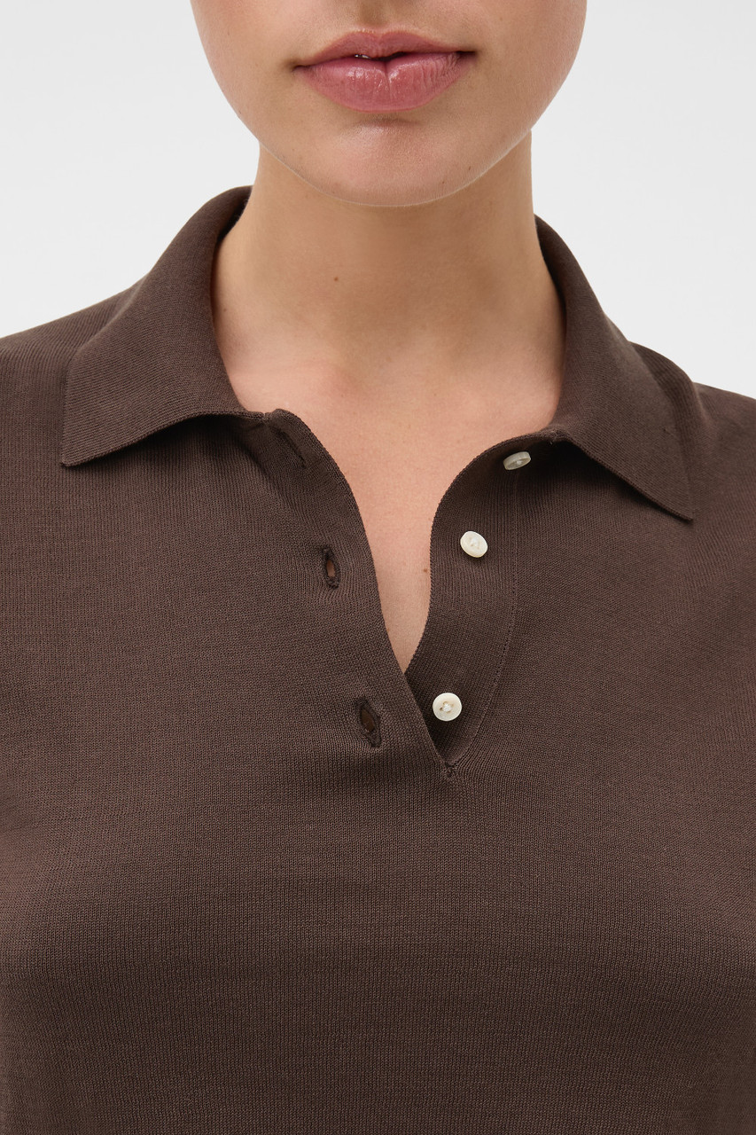 Short Sleeve Knit Polo - Bitter Chocolate | Oroton