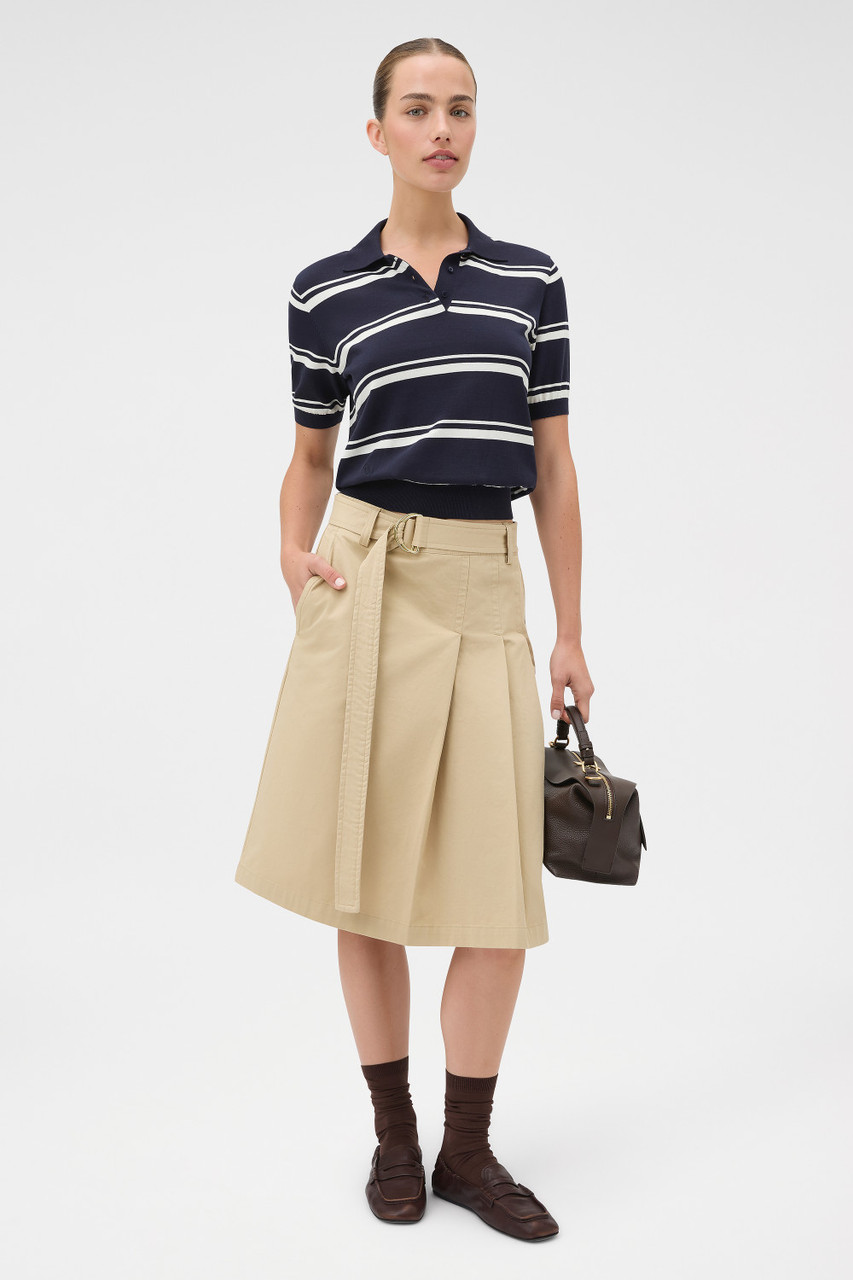 Short Sleeve Stripe Knit Polo - North Sea | Oroton