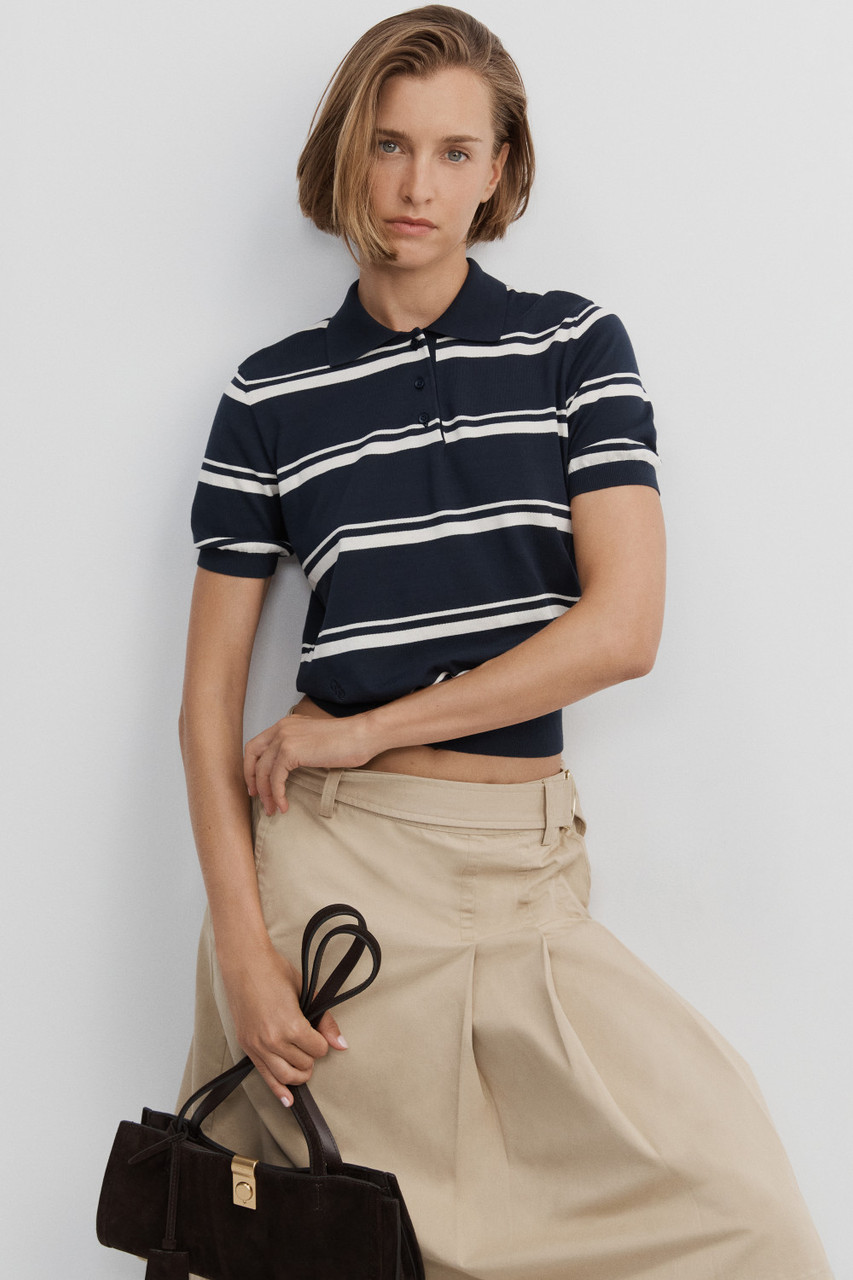 Short Sleeve Stripe Knit Polo - North Sea | Oroton
