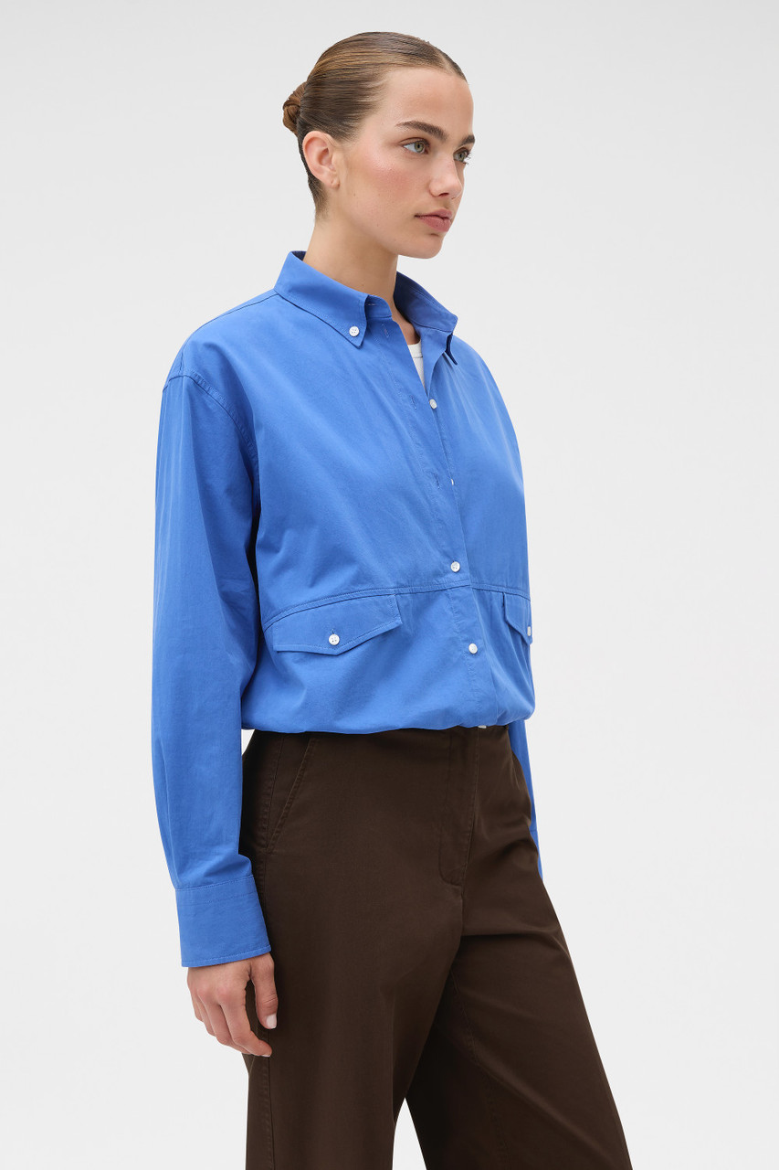 Poplin Drawstring Shirt - French Blue | Oroton