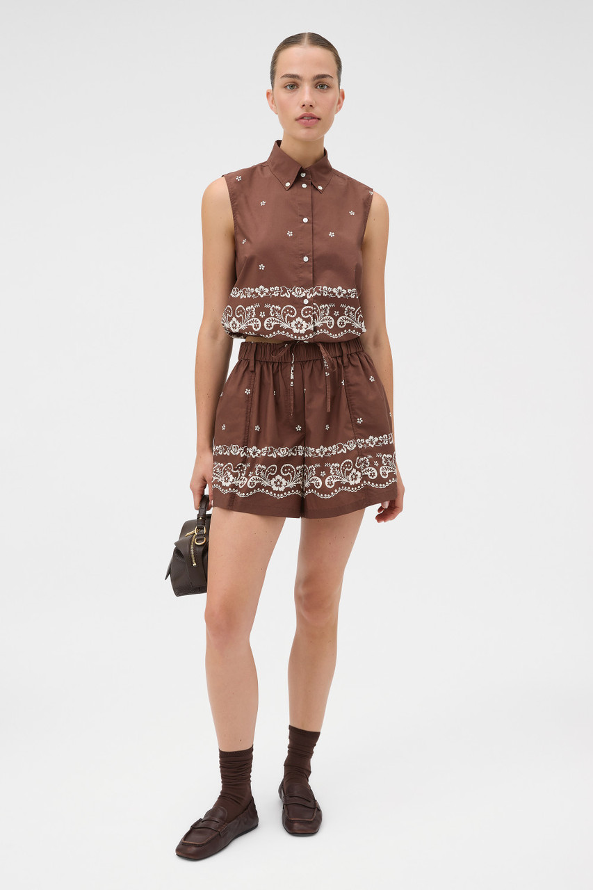 Floral Bandana Crop Shirt - Milk Chocolate | Oroton