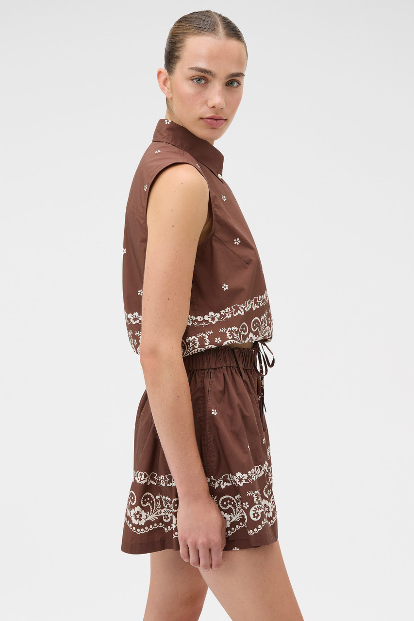 Floral Bandana Crop Shirt - Milk Chocolate | Oroton