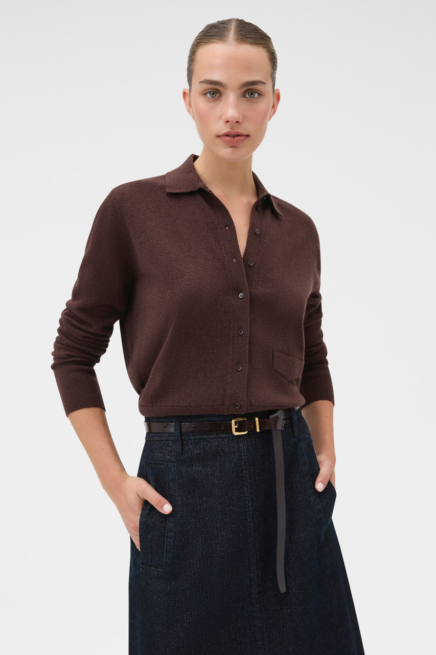 Collar Cardigan - Bitter Chocolate | Oroton