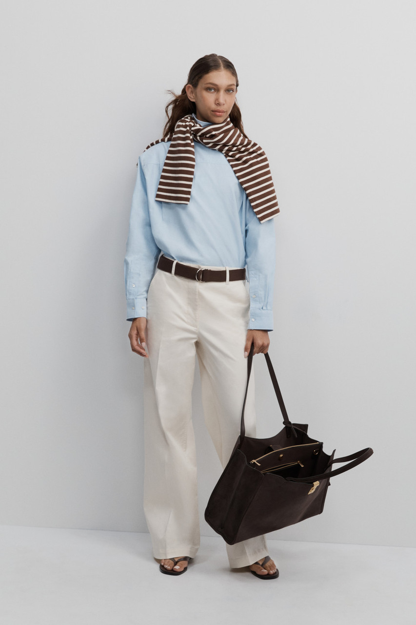 Oxford Cropped Shirt - Soft Blue | Oroton