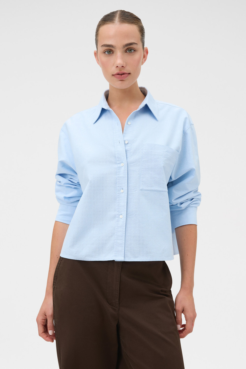Oxford Cropped Shirt - Soft Blue | Oroton