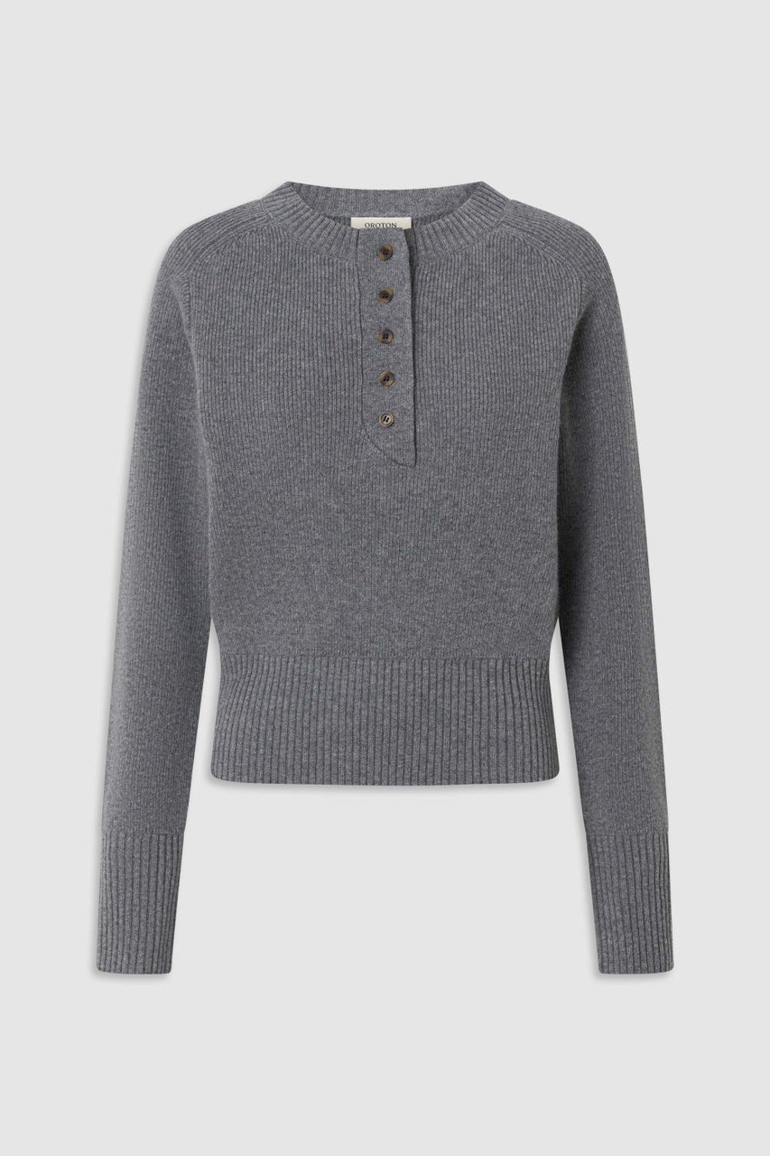 Rib Knit Henley - Grey Marle | Oroton