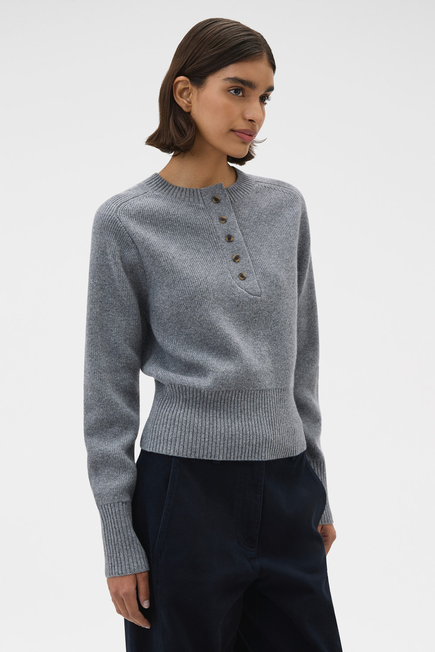 Rib Knit Henley - Grey Marle | Oroton
