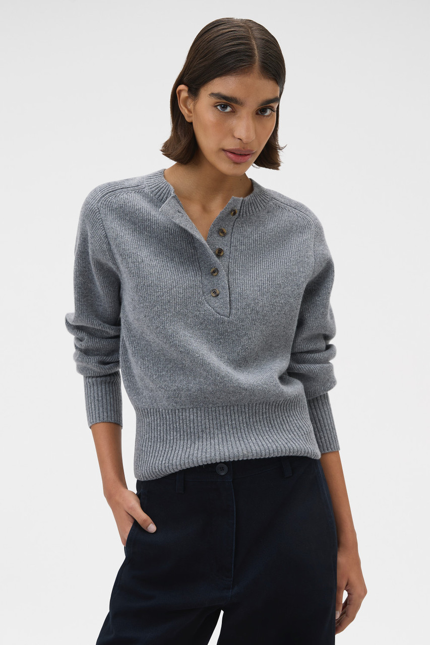 Rib Knit Henley - Grey Marle | Oroton