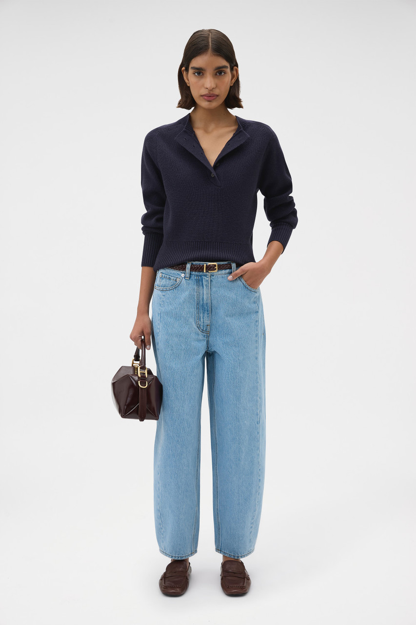 Rib Knit Henley - North Sea | Oroton