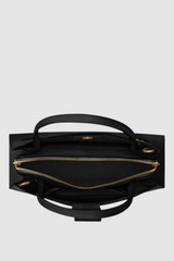 Internal product shot of the Oroton Audrey Small Three Pocket Day Bag in Black and Premiums saffiano and smooth leather for Women .