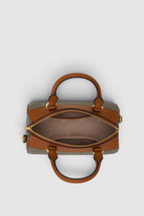 Internal product shot of the Oroton Harvey Signature Mini Barrel Bag in Black/Cognac and Nylon canvas base cloth material with PVC coating (70% PVC, 30% polyester) for Women .