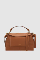 Front product shot of the Oroton Mica Bowler in Brandy and Premium pebble grain leather for Women .