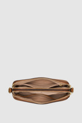 Internal product shot of the Oroton Iris Double Zip Crossbody in Cinnamon and Pebble Leather. Smooth Leather for Women .