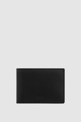 Front product shot of the Oroton Ethan Pebble 4 Credit Card Mini Wallet in Black and Pebble Leather for Men .