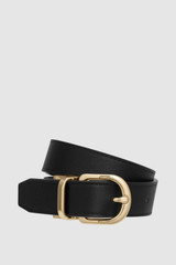 Front product shot of the Oroton Inez Reversible Belt in Black/Cognac and Premium saffiano leather for Women .