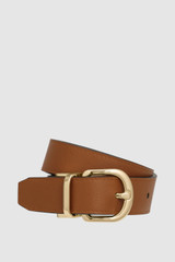 Front product shot of the Oroton Inez Reversible Belt in Black/Cognac and Premium saffiano leather for Women .