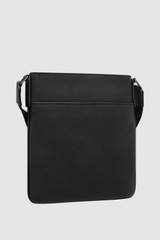 Back product shot of the Oroton Porter Pebble A5 Zip Crossbody in Black and Premium pebble leather for Men .