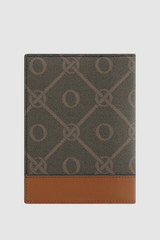 Back product shot of the Oroton Harvey Signature Passport Cover in Black/Cognac and Nylon canvas base cloth material with PVC coating (70% PVC, 30% polyester) for Women .