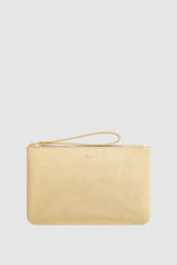 Front product shot of the Oroton Eve Medium Pouch in Gold and Pebble leather for Women .
