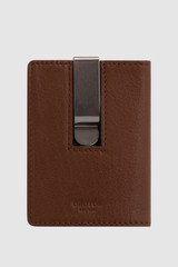 Front product shot of the Oroton Jessie Money Clip Wallet in Chocolate and Vegetable Tanned Leather for Men .