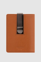 Front product shot of the Oroton Jessie Money Clip Wallet in Caramel and Vegetable Tanned Leather for Men .