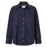 Front product shot of the Oroton Poplin Long Sleeve Shirt in North Sea and 100% cotton for Women