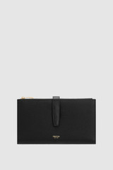 Front product shot of the Oroton Fife Travel Wallet in Black and Premium pebble leather for Women .