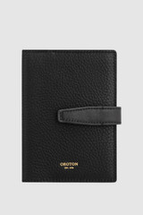 Front product shot of the Oroton Fife Passport Sleeve in Black and Pebble leather for Women .