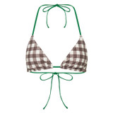 Front product shot of the Oroton Gingham Bikini Top in Chocolate and 78% polyamide, 22% elastane for Women