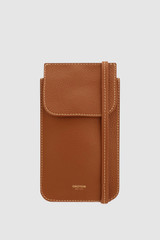 Front product shot of the Oroton Margot Phone Crossbody in Whiskey and Premium pebble leather for Women .