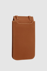 Back product shot of the Oroton Margot Phone Crossbody in Whiskey and Premium pebble leather for Women .