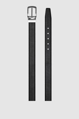 Front product shot of the Oroton Ethan Pebble Reversible Belt in Black/Chocolate and Premium pebble leather for Men .